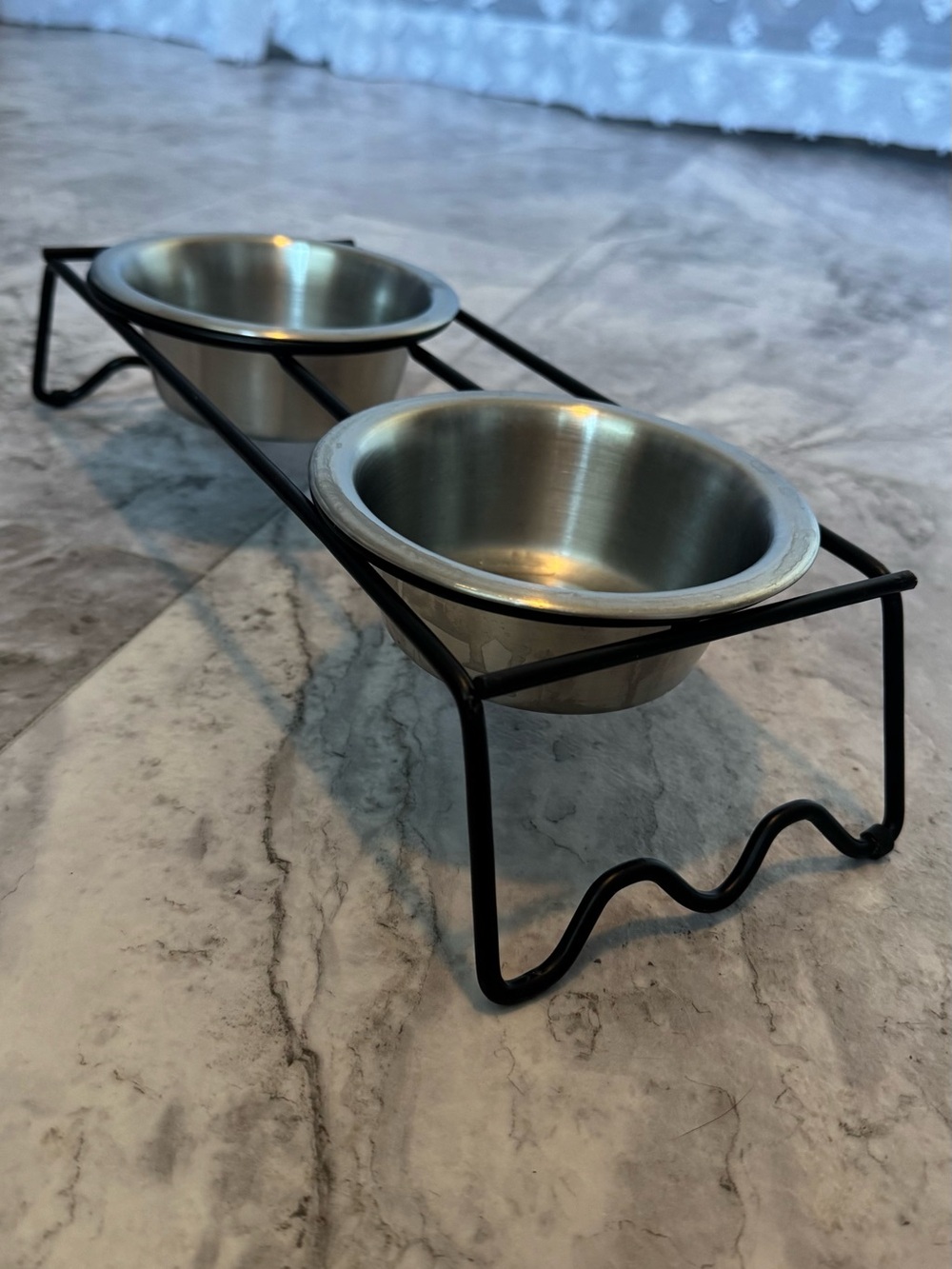 Elevated Stainless Steel Double Pet Bowl with Black Metal Stand